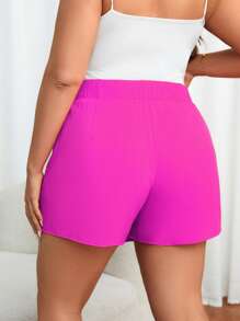 SHEIN Privé Plus Button Front Split Hem Skort - Hot Pink - View 2
