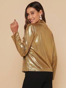 SHEIN Clasi Solid V Neck Metallic Blouse - Gold - View 2