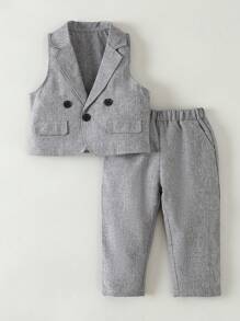 2入組男嬰紳士套裝背心和長款長褲套裝 - 灰色 - 查看 1