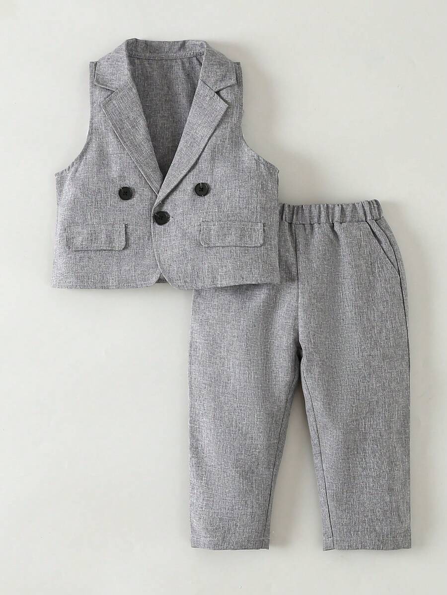 2入組男嬰紳士套裝背心和長款長褲套裝 - 灰色 - 查看 1