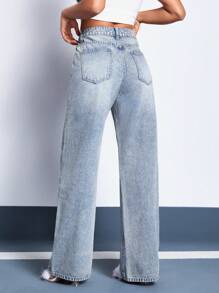 SHEIN Unity 高腰闊腿牛仔褲 - 藍色 - 查看 2