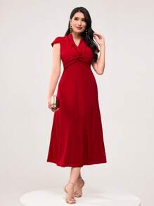 Modelyn Solid Twist Front Dress - Red - View 1