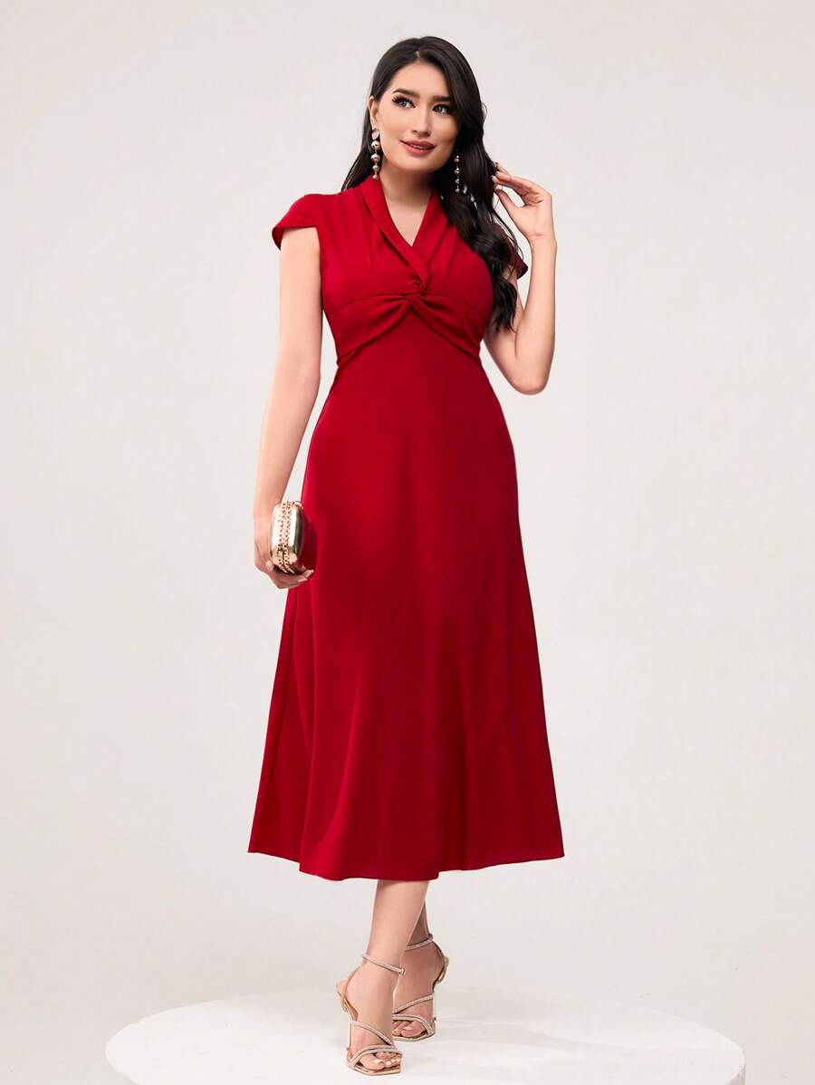 Modelyn Solid Twist Front Dress - Red - View 1