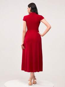 Modelyn Solid Twist Front Dress - Red - View 2