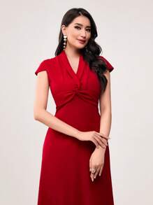 Modelyn Solid Twist Front Dress - Red - View 3