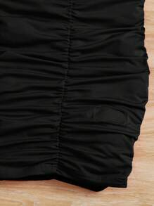 SHEIN Young Girl Solid Color  Summer Sundress With Ruffled Straps - Black - View 3