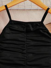 SHEIN Young Girl Solid Color  Summer Sundress With Ruffled Straps - Black - View 4