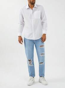 RueChic Men Ripped Straight Leg Jeans - Light Wash - View 3