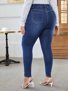 SHEIN Frenchy Plus High Waist Skinny Jeans - Dark Wash - View 2