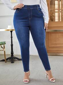 SHEIN Frenchy Plus High Waist Skinny Jeans - Dark Wash - View 6
