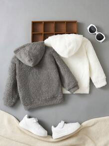 SHEIN Leap Crew Young Boy 2pcs Letter Patched Detail Teddy Sweatshirt - Multicolor - View 2