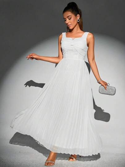 SHEIN Privé 素色百褶下擺連衣裙