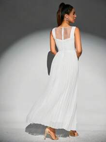 SHEIN Privé 素色百褶下擺連衣裙 - 白色 - 查看 2