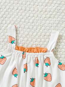 SHEIN Baby Girl Strawberry Print Cami Romper - White - View 4