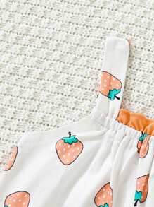 SHEIN Baby Girl Strawberry Print Cami Romper - White - View 5