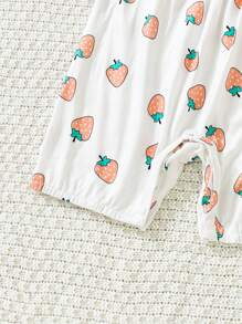 SHEIN Baby Girl Strawberry Print Cami Romper - White - View 6