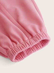 SHEIN 青少年女孩素色腰部抽繩接縫細節衛褲 - 珊瑚粉 - 查看 4