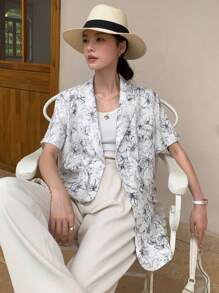 DAZY 全身印花翻领西装外套，商务正装，复活节 - 白色 - 查看 2