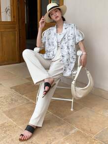 DAZY 全身印花翻领西装外套，商务正装，复活节 - 白色 - 查看 8