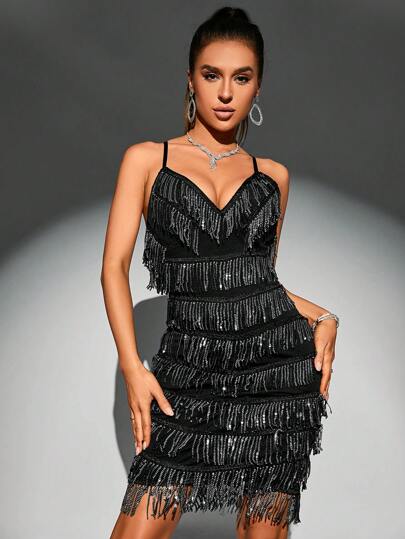 Zolique 流蘇邊吊帶緊身連衣裙