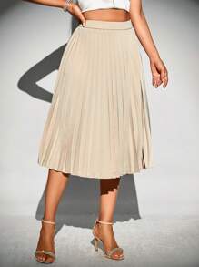 SHEIN Privé Solid Pleated Skirt - Apricot - View 4