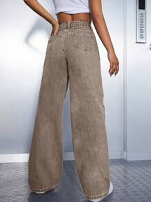 Heart Print Wide Leg Jeans - Rust Brown - View 2
