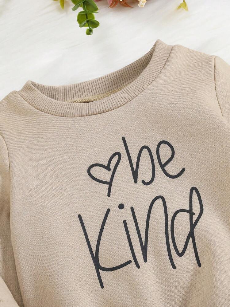 Baby Girl Slogan Graphic Hoodie & Sweatpants & Thermal Lined Vest Jacket