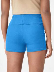 SHEIN Tween Girl Solid Tummy Control Rib-knit Biker Shorts - Royal Blue - View 2