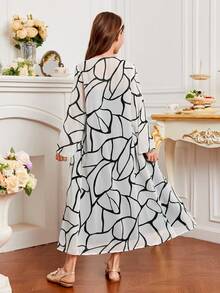 SHEIN Tween Girl Allover Print Open Front Coat & Cami Dress - Black and White - View 3