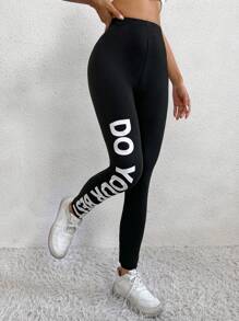 Flirla Slogan Graphic Leggings Fall Cloth For Women - Black - View 3