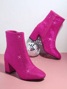 SHUZIA 人造皮革拉鍊粗跟靴 - 中紫紅色 - 查看 3