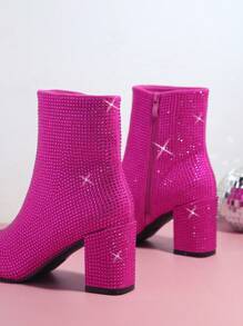 SHUZIA 人造皮革拉鍊粗跟靴 - 中紫紅色 - 查看 5