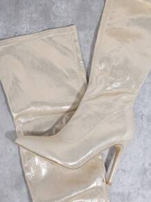 SHUZIA 金屬亮絲過膝靴 - 香檳色 - 查看 3