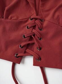 SHEIN Unity Lapel Neck Lace Up Front Vest Blazer & Pants - Rust Brown - View 6