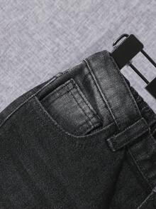 SHEIN Chico joven Jeans desgarro crudo con lavado - Negro - Ver 6