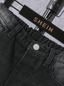 SHEIN Chico joven Jeans desgarro crudo con lavado - Negro - Ver 4