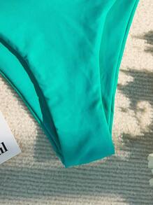 夏季纯色高腰比基尼泳裤 - 青碧色 - 查看 4