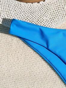 SHEIN Swim 素色高衩泳衣下裝 - 藍色 - 查看 3