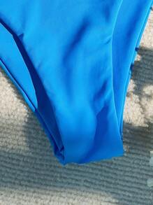 SHEIN Swim 素色高衩泳衣下裝 - 藍色 - 查看 4