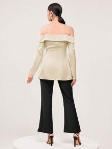 Modelyn Cold Shoulder Blouse & Flare Leg Pants - Black and White - View 2