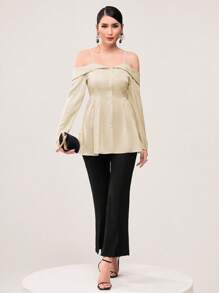 Modelyn Cold Shoulder Blouse & Flare Leg Pants - Black and White - View 4