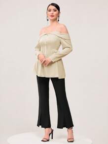 Modelyn Cold Shoulder Blouse & Flare Leg Pants - Black and White - View 5