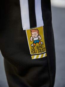 SHEIN Tween Boy Letter Graphic Contrast Side Seam Sweatpants - Black - View 6