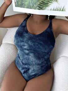 SHEIN Swim Curve Plus Size One-Pieces Tie Dye Casual - Biru - View 1