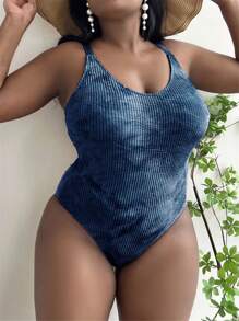 SHEIN Swim Curve Plus Size One-Pieces Tie Dye Casual - Biru - View 4