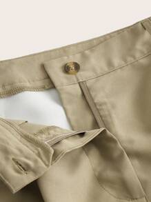 SHEIN EZwear Plus High Waist Fold Pleated Skirt Without Belt - Khaki - View 3