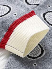 Baby Girl Geo Pattern Striped Trim Sweater Dress - Grey - View 3