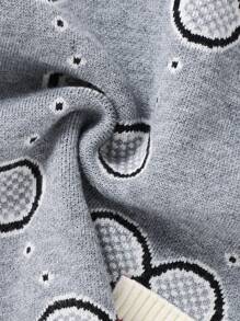 Baby Girl Geo Pattern Striped Trim Sweater Dress - Grey - View 5