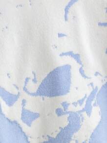 SHEIN Tween Girl Skull Pattern Striped Trim Cricket Jumper - Baby Blue - View 4