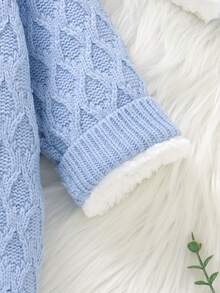 Baby Girl Button Through Thermal Knit Jumpsuit With Hat - Baby Blue - View 5